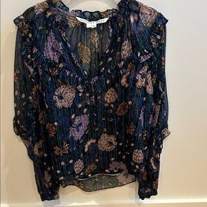 VERONICA BEARD multicolor Floral Ruffle V-Neck Blouse